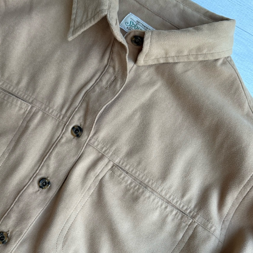 St. John's Bay Tan Faux Suede Heritage Western Button Down Shirt Petite M - Picture 4 of 7